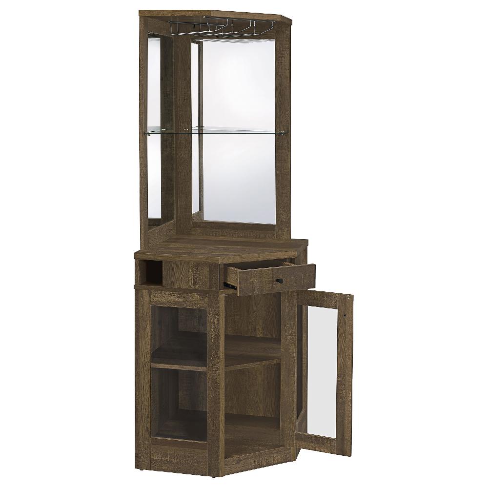 Coaster Alviso 1-drawer Corner Home Bar Wine Cabinet Rustic Oak