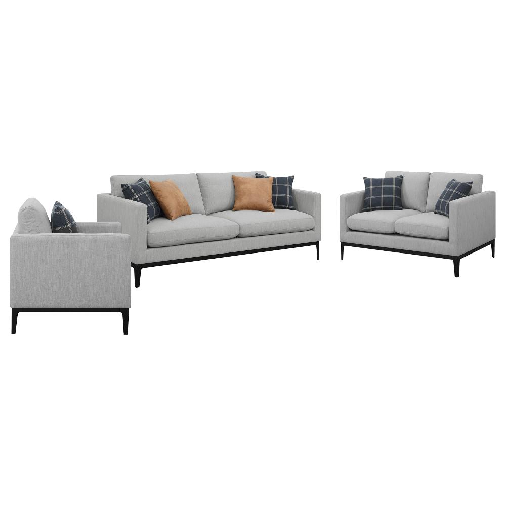 Coaster Apperson 3-piece Upholstered Track Arm Sofa Set Light Grey