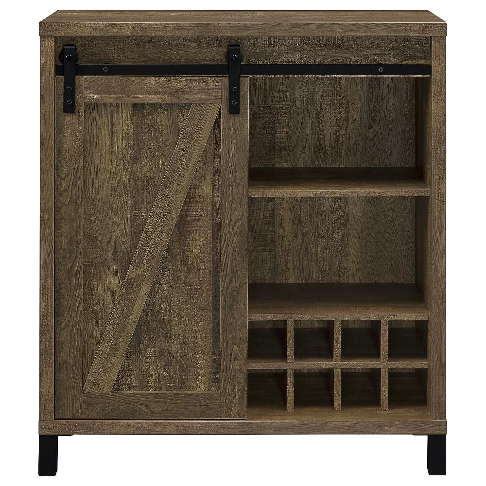 Coaster Arlington Sliding Door Home Bar Wine Cabinet Rustic Oak