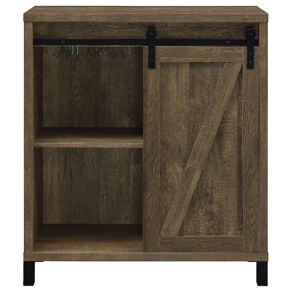 Coaster Arlington Sliding Door Home Bar Wine Cabinet Rustic Oak