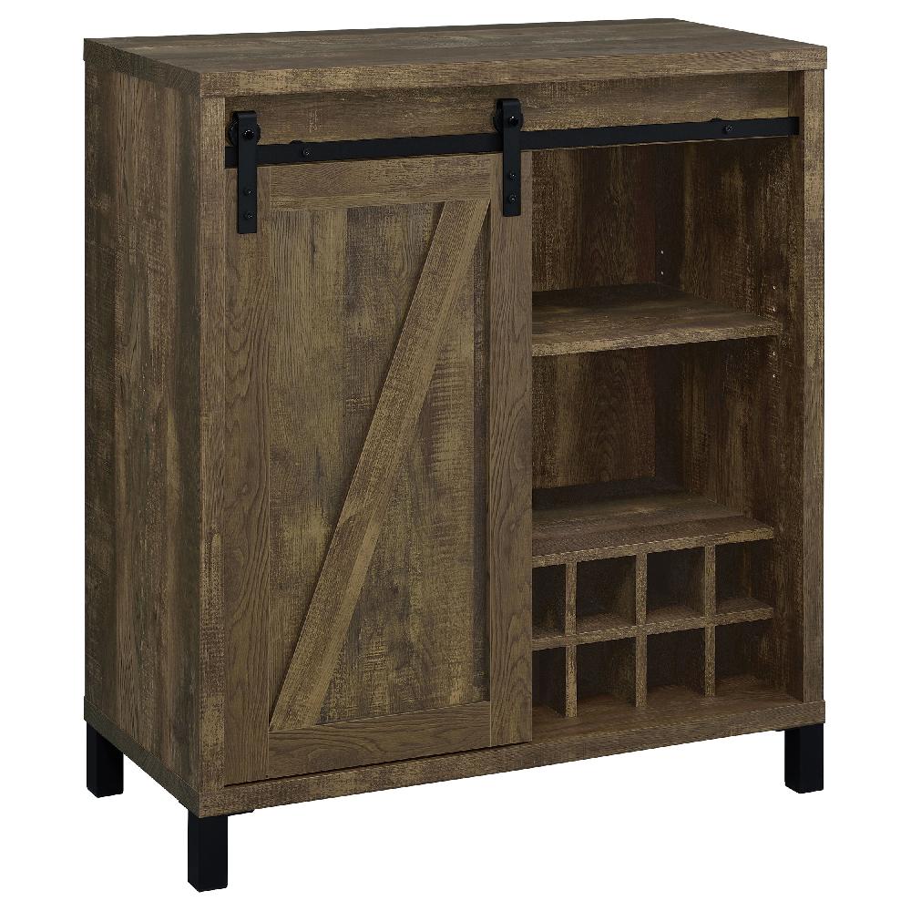 coaster Arlington Sliding Door Home Bar Wine Cabinet Rustic Oak