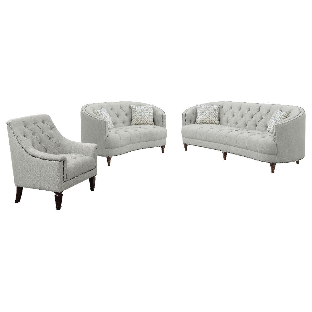 Coaster Avonlea 3-piece Upholstered Sloped Arm Sofa Set Grey Fabric