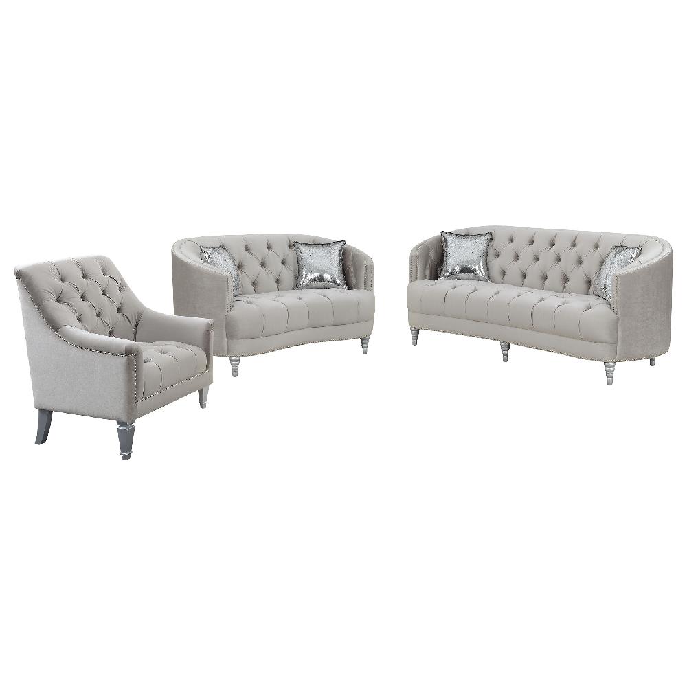 Coaster Avonlea 3-piece Upholstered Sloped Arm Sofa Set Grey Velvet