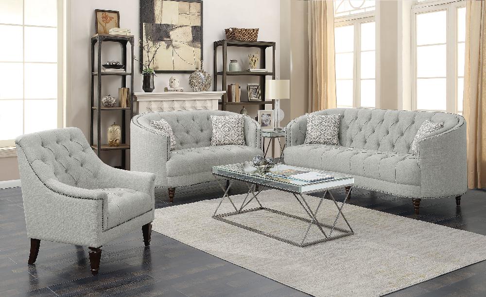 coaster Avonlea 3-piece Upholstered Sloped Arm Sofa Set Grey Fabric