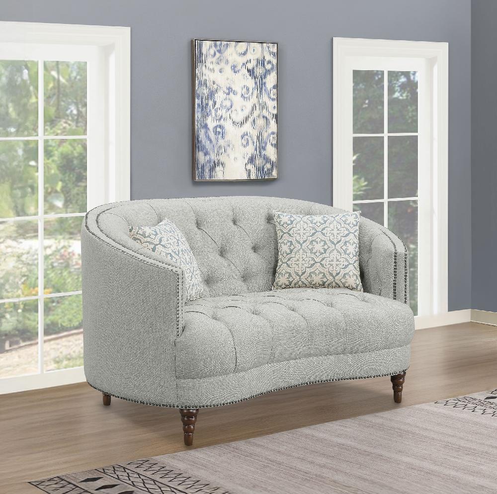Coaster Avonlea Upholstered Sloped Arm Loveseat Grey Fabric