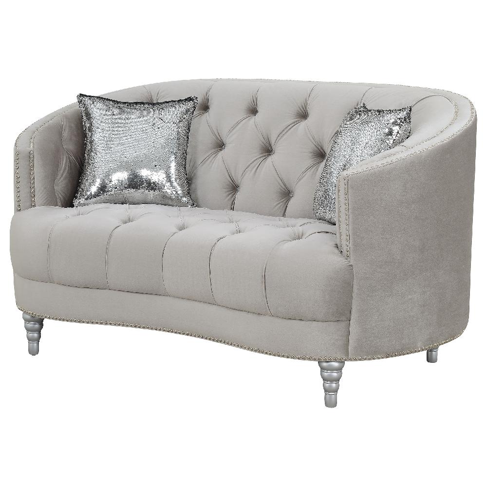 Coaster Avonlea Upholstered Sloped Arm Loveseat Grey Velvet