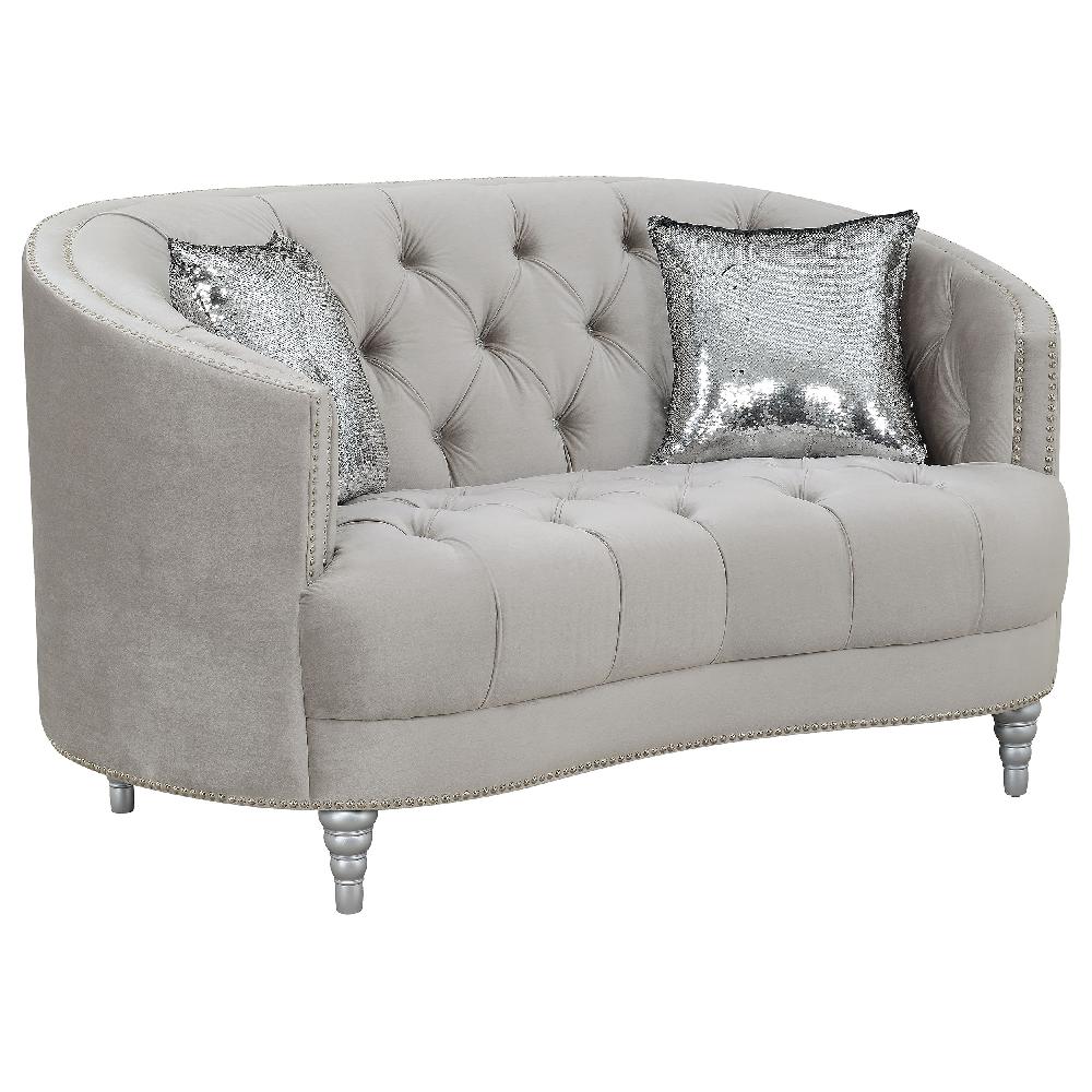 coaster Avonlea Upholstered Sloped Arm Loveseat Grey Velvet
