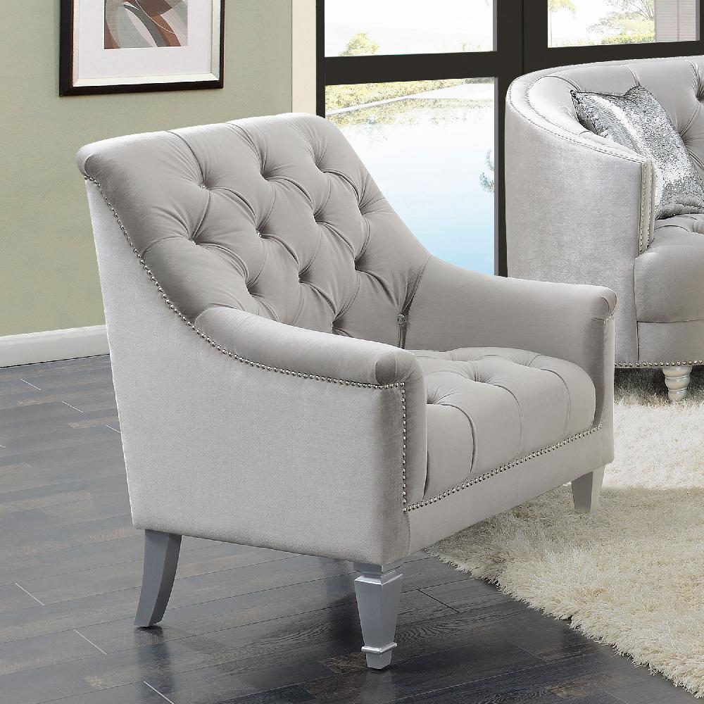Coaster Avonlea Velvet Upholstered Sloped Arm Chair Grey Velvet