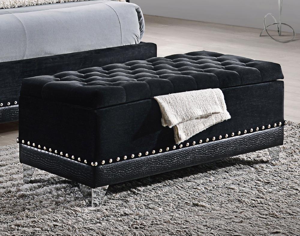 Coaster Barzini Velvet Upholstered Tufted Storage Bench Black