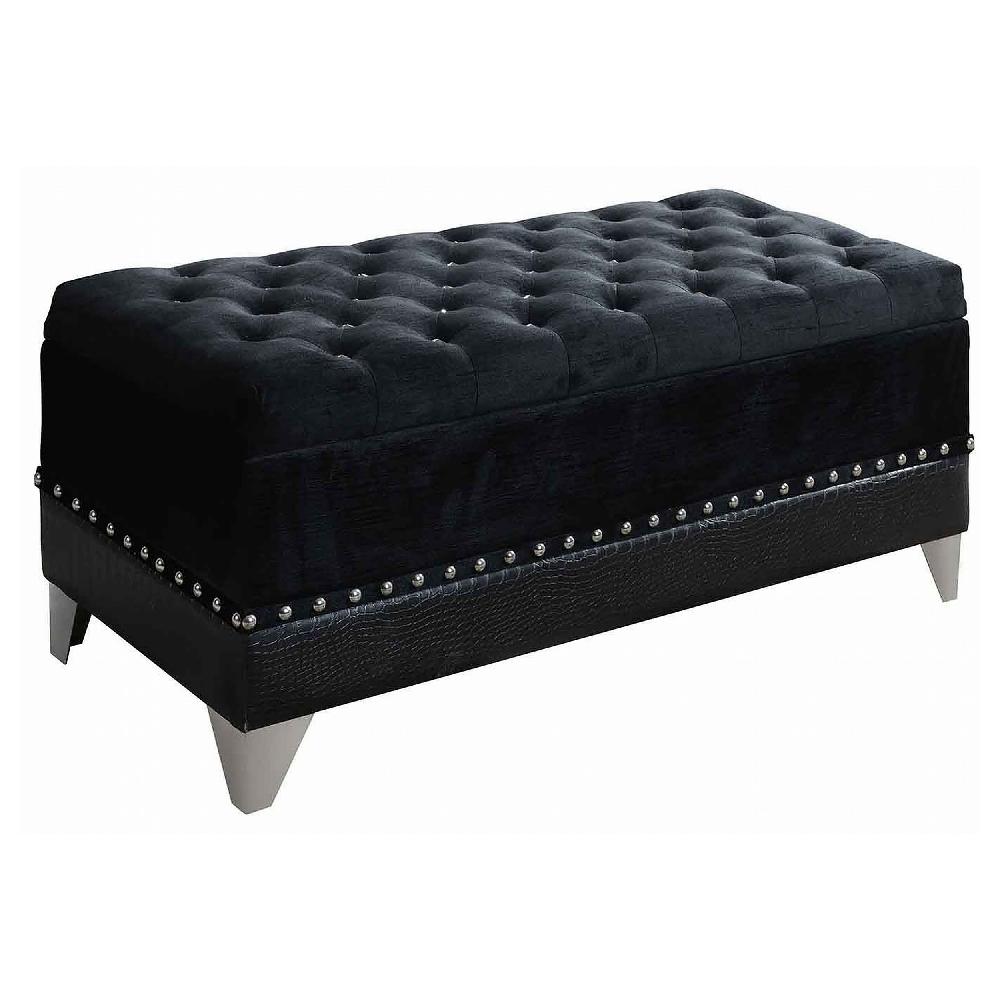 coaster Barzini Velvet Upholstered Tufted Storage Bench Black