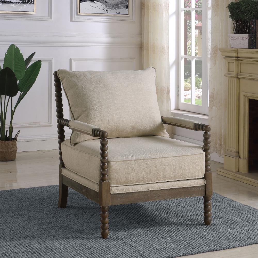 Coaster Blanchett Upholstered Bobbin Accent Chair Beige And Natural