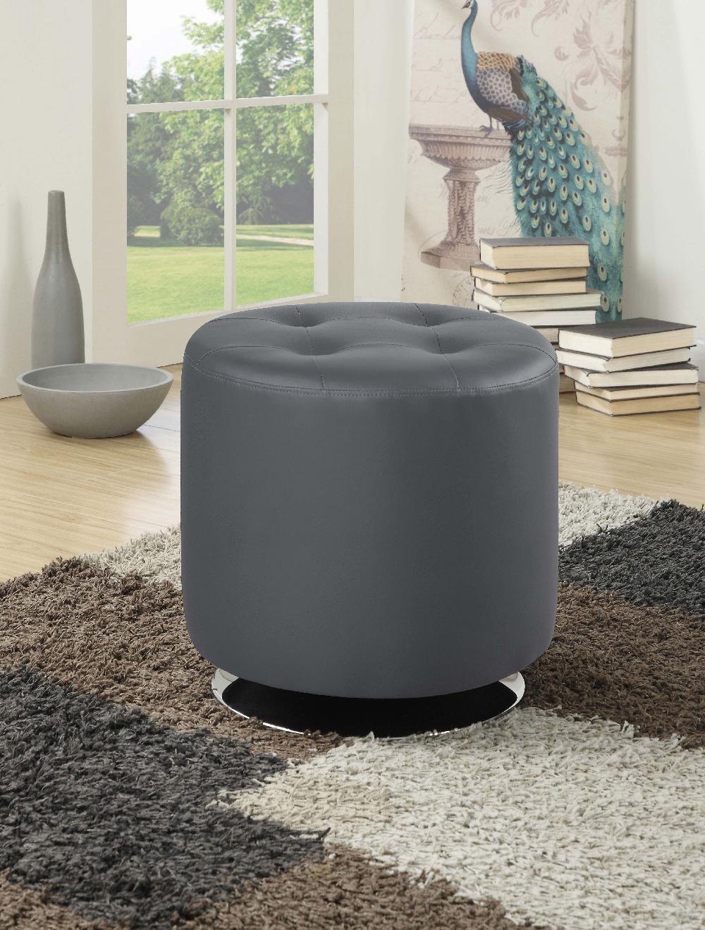 Coaster Bowman Round Upholstered Tufted Swivel Ottoman Grey