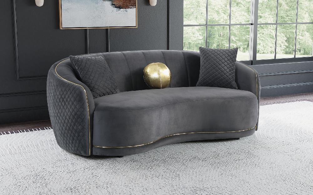 Coaster Brookside Velvet Upholstered Curved Sofa Dark Grey