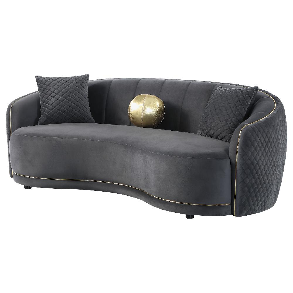 Coaster Brookside Velvet Upholstered Curved Sofa Dark Grey