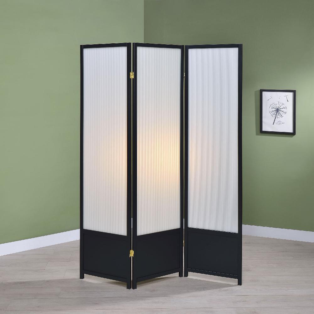 Coaster Calix 3-Panel Room Divider Folding Shoji Screen Black