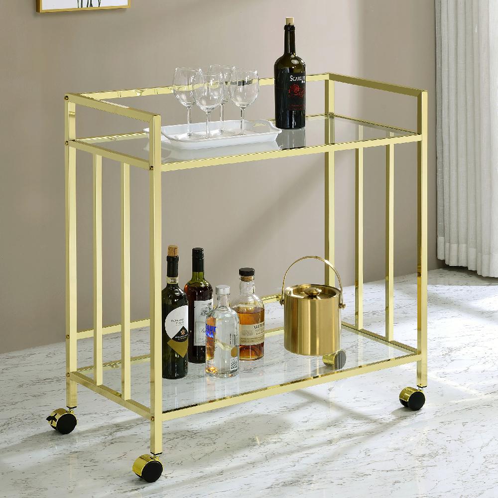 Coaster Cara 2-tier Rectangular Glass Shelf Metal Bar Cart Brass