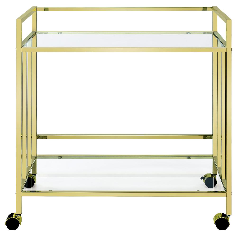 Coaster Cara 2-tier Rectangular Glass Shelf Metal Bar Cart Brass
