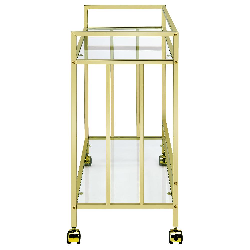 Coaster Cara 2-tier Rectangular Glass Shelf Metal Bar Cart Brass