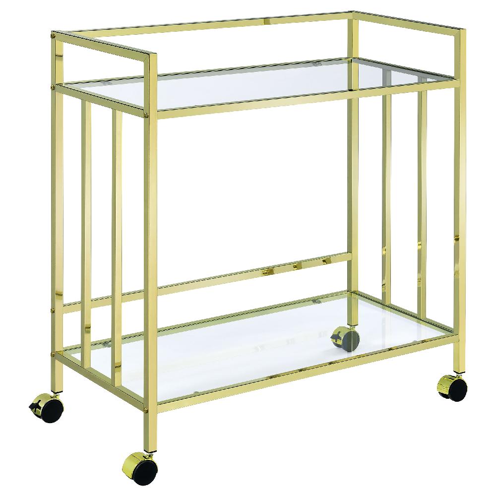 coaster Cara 2-tier Rectangular Glass Shelf Metal Bar Cart Brass