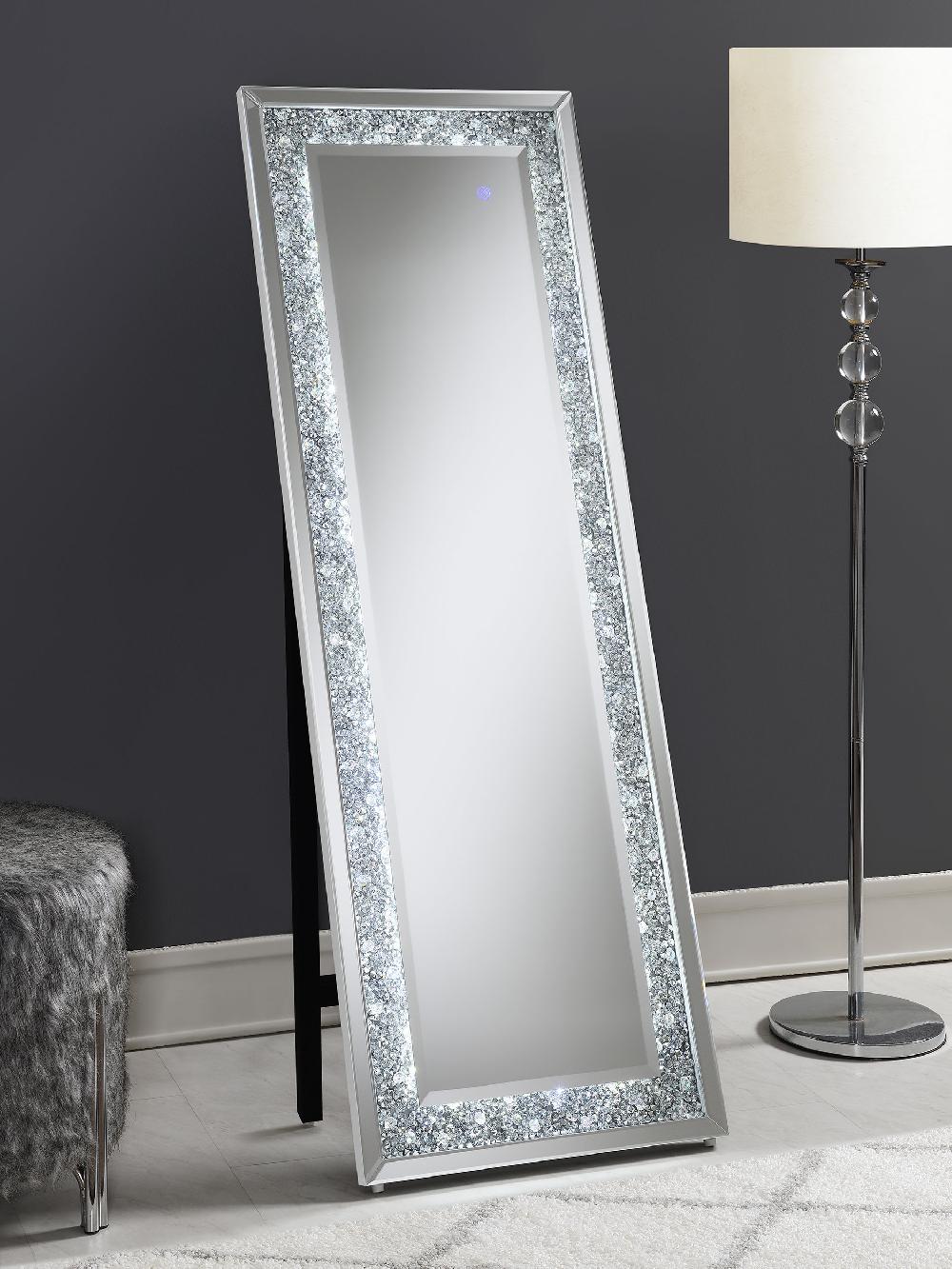 Coaster Carisi 22 X 61 Inch Faux Crystal LED Standing Mirror Silver