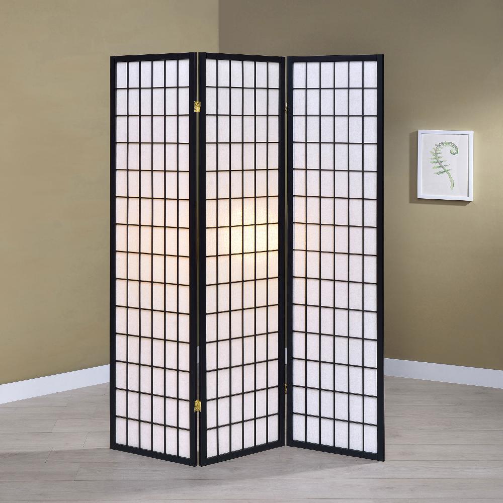Coaster Carrie 3-Panel Room Divider Folding Shoji Screen Black