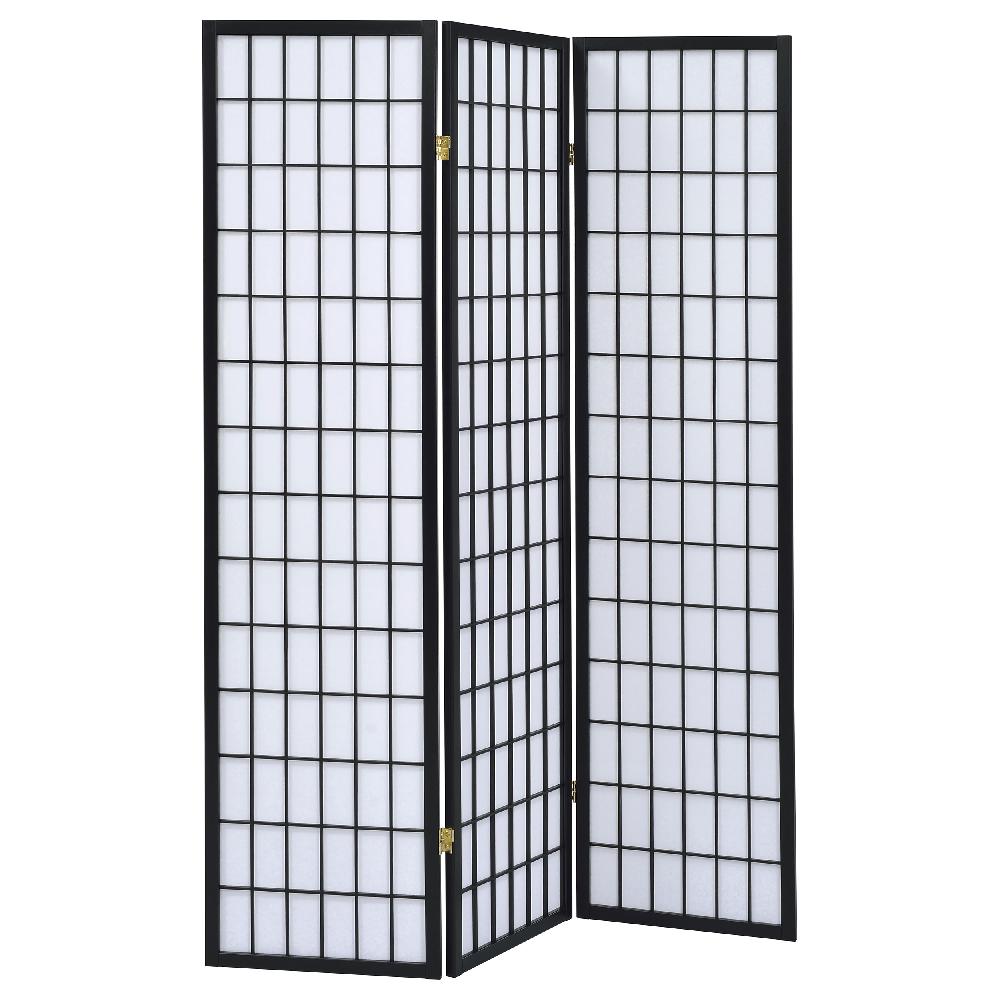 coaster Carrie 3-Panel Room Divider Folding Shoji Screen Black