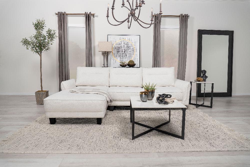 Coaster Caspian Upholstered Curved Arm Chaise Sectional Sofa White