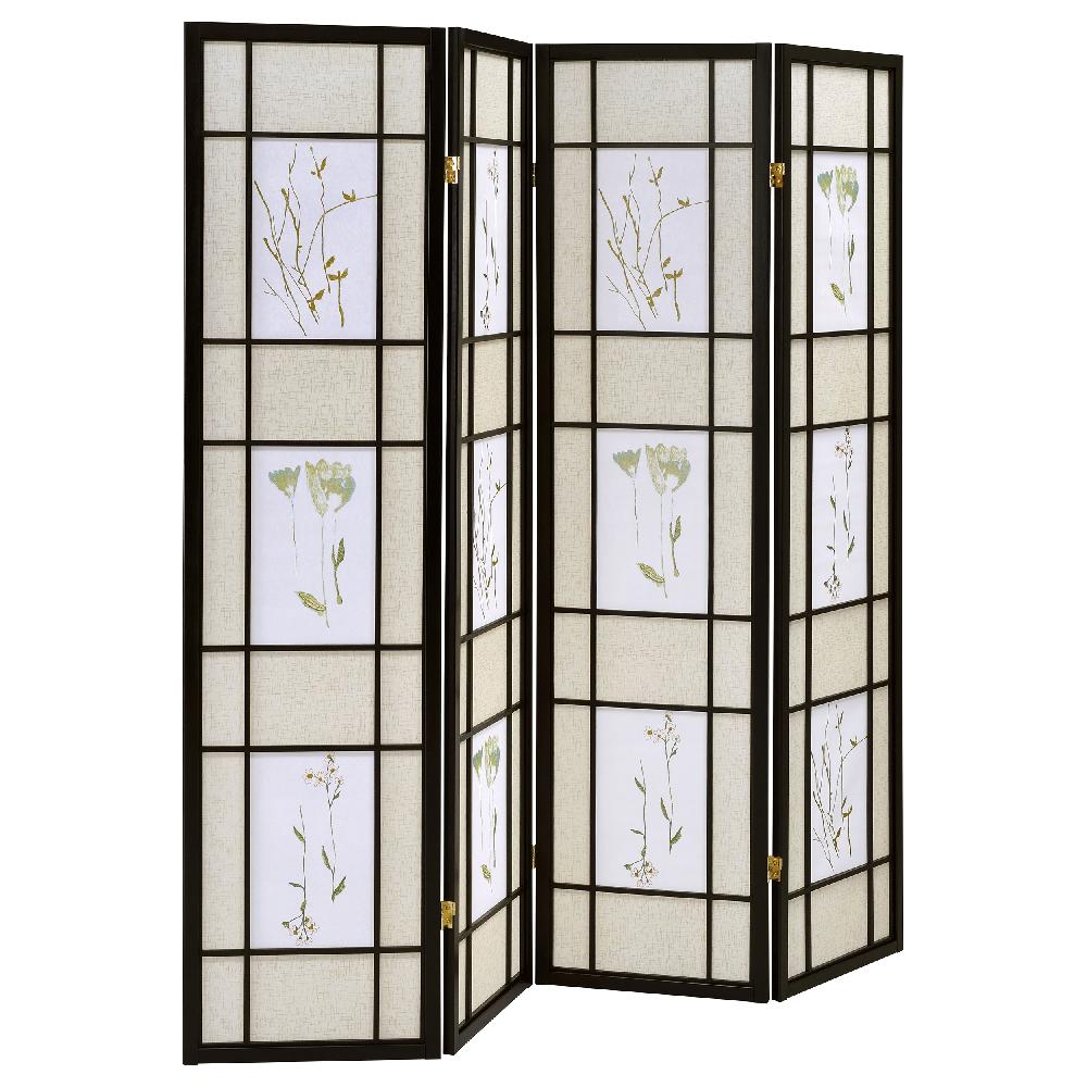 coaster Catabella 4-Panel Room Divider Folding Shoji Screen Floral