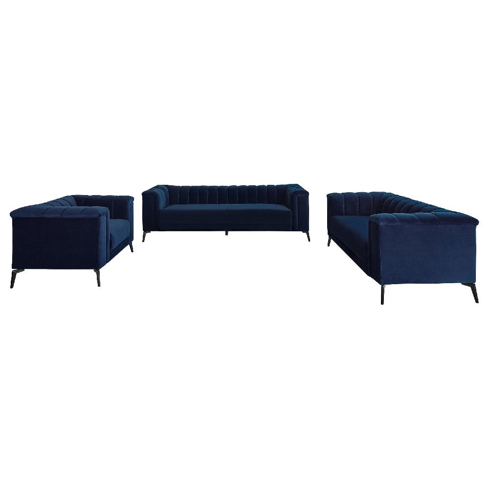 Coaster Chalet 3-piece Upholstered Tuxedo Arm Tufted Sofa Set Blue