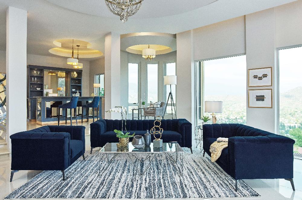 coaster Chalet 3-piece Upholstered Tuxedo Arm Tufted Sofa Set Blue