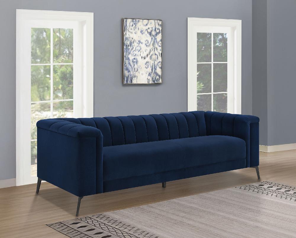 Coaster Chalet Upholstered Tuxedo Arm Tufted Sofa Blue