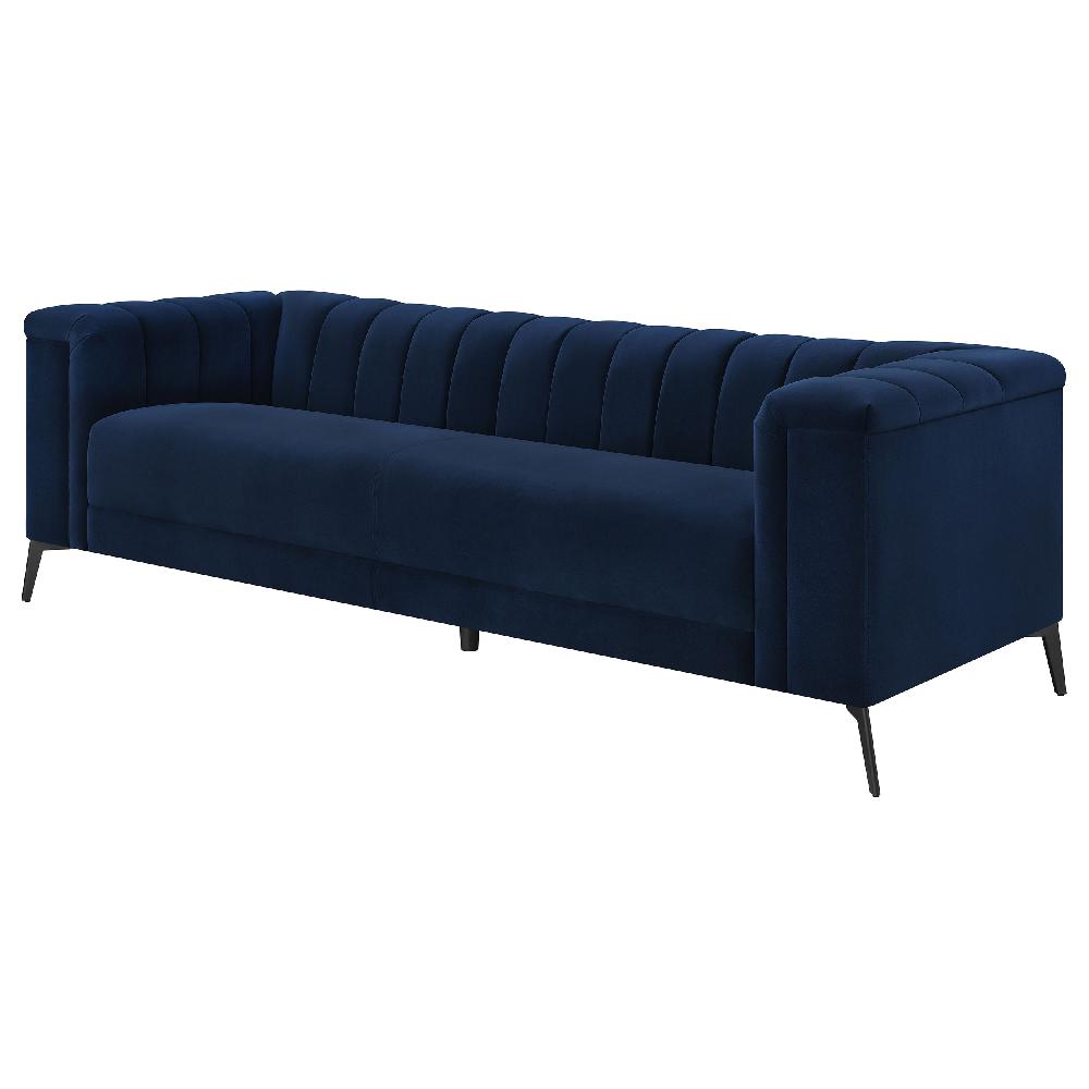 Coaster Chalet Upholstered Tuxedo Arm Tufted Sofa Blue