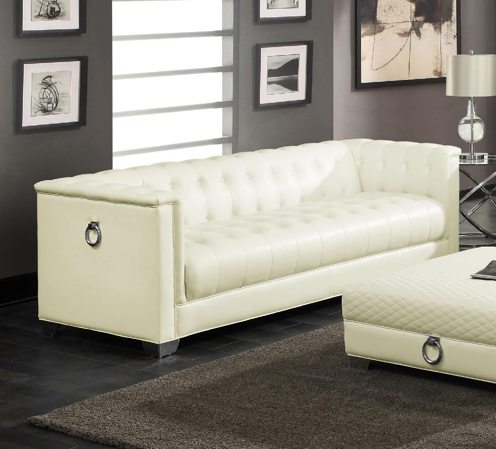 Coaster Chaviano Upholstered Track Arm Sofa Pearl White