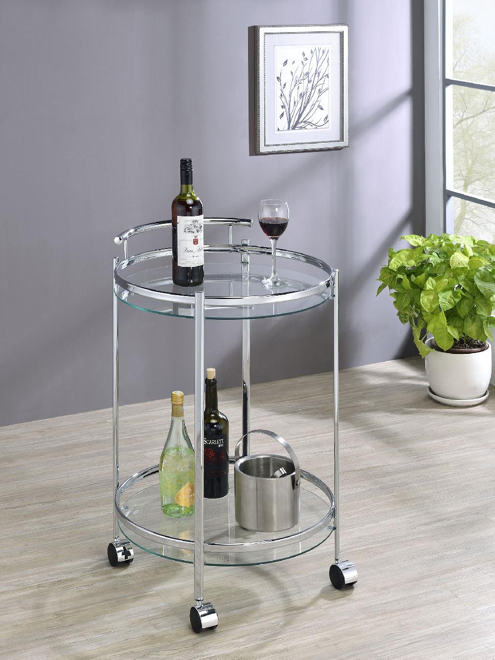 Coaster Chrissy Round Glass Shelf Metal Bar Cart Chrome