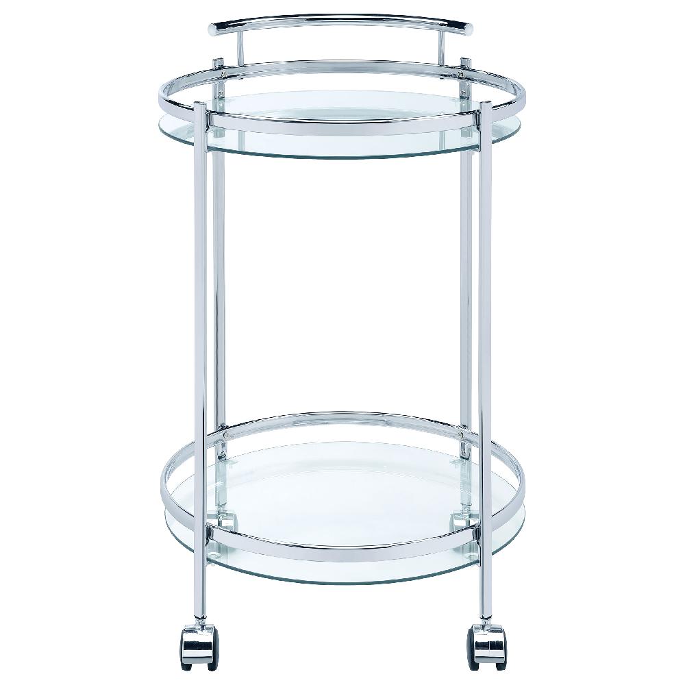 Coaster Chrissy Round Glass Shelf Metal Bar Cart Chrome