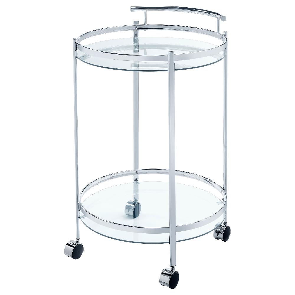 Coaster Chrissy Round Glass Shelf Metal Bar Cart Chrome