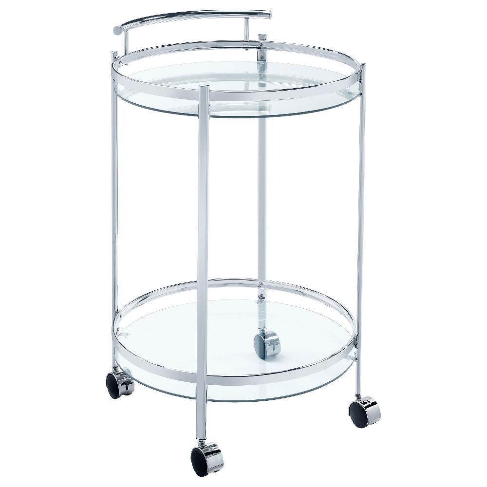 coaster Chrissy Round Glass Shelf Metal Bar Cart Chrome