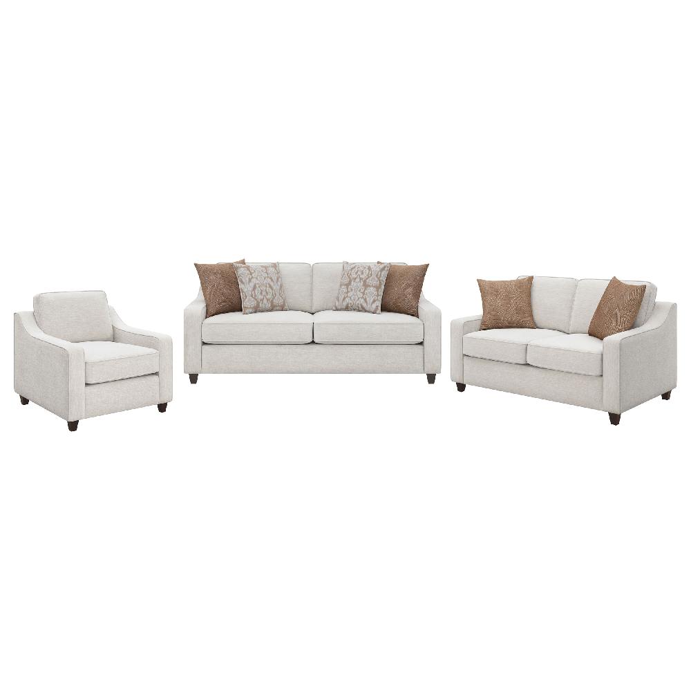 Coaster Christine 3-piece Upholstered Sloped Arm Sofa Set Beige