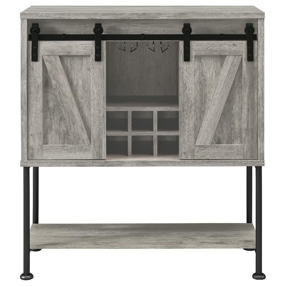 Coaster Claremont Sliding Door Home Bar Wine Cabinet Grey Driftwood