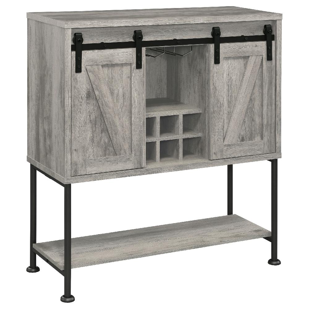 coaster Claremont Sliding Door Home Bar Wine Cabinet Grey Driftwood