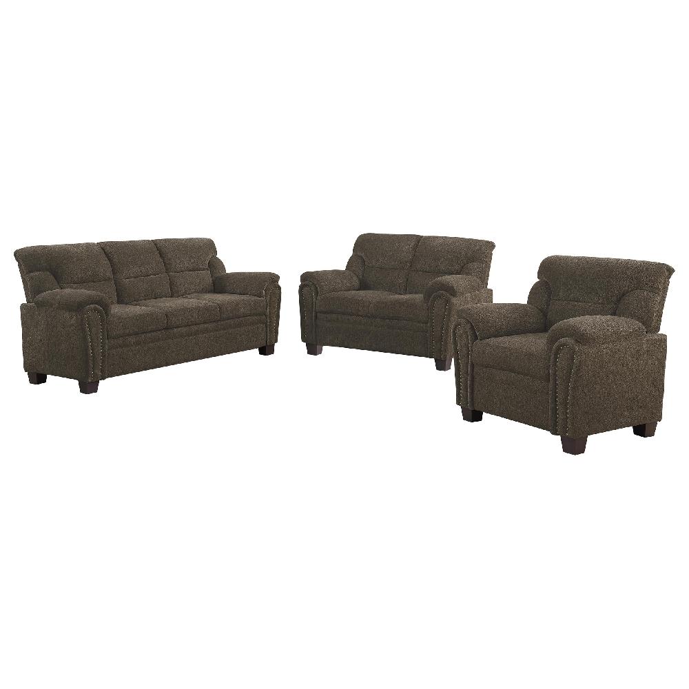 Coaster Clementine 3-piece Upholstered Padded Arm Sofa Set Brown