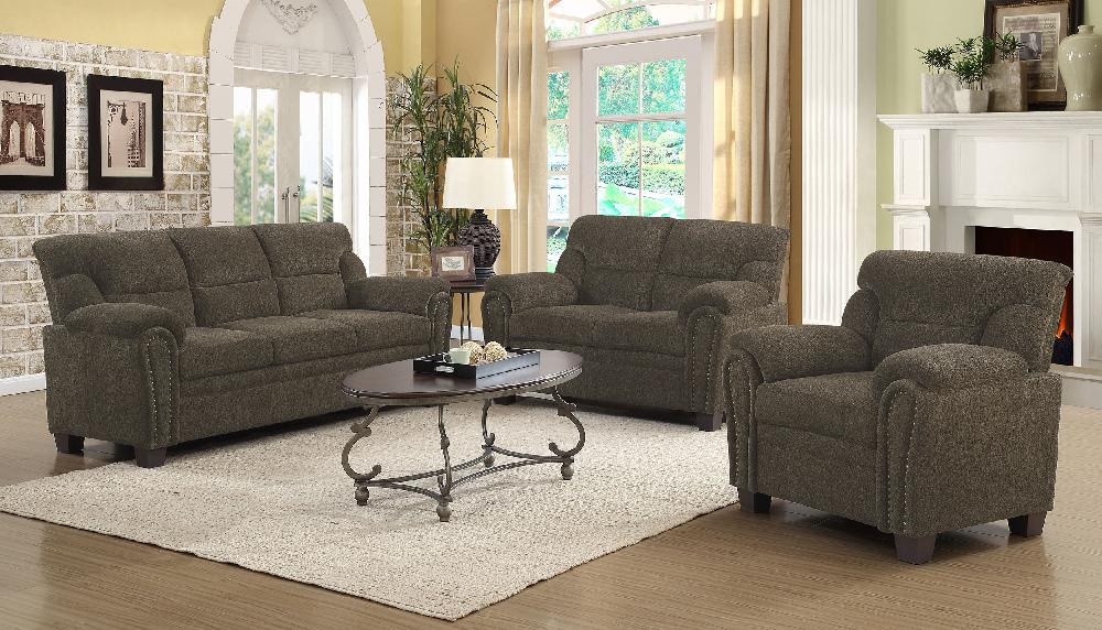 coaster Clementine 3-piece Upholstered Padded Arm Sofa Set Brown
