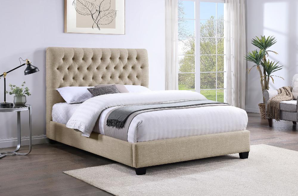Coaster Chloe Upholstered Queen Panel Bed Oatmeal