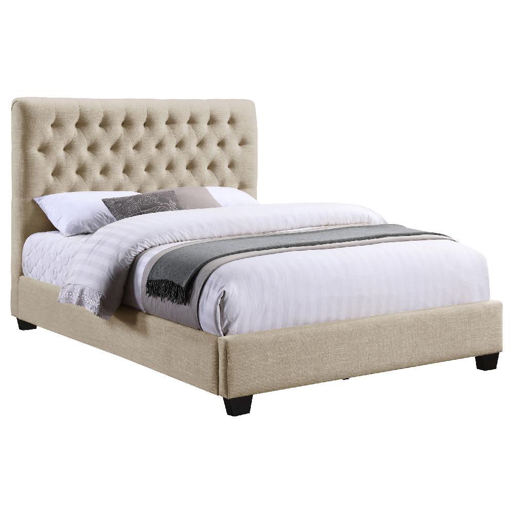 Coaster Chloe Upholstered Queen Panel Bed Oatmeal