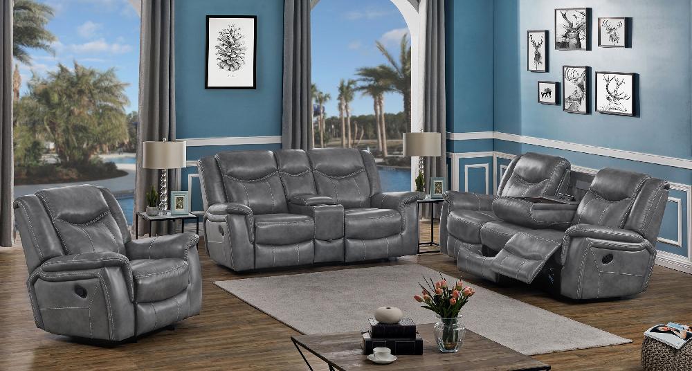 coaster Conrad 3-piece Upholstered Padded Arm Motion Sofa Set Grey