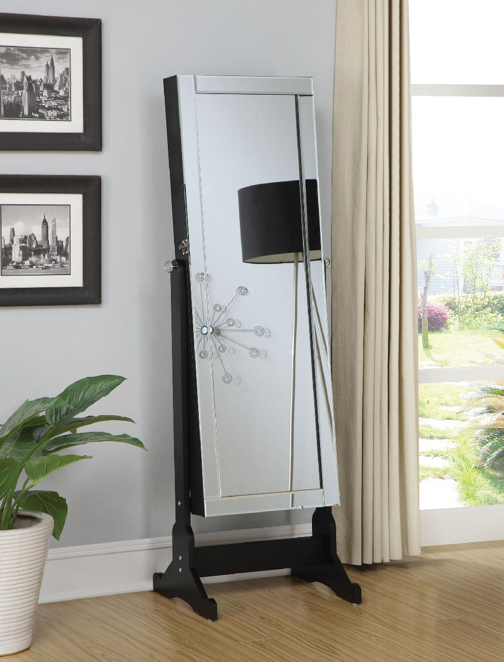 Coaster Cortez Cheval Mirror With Jewelry Storage Black