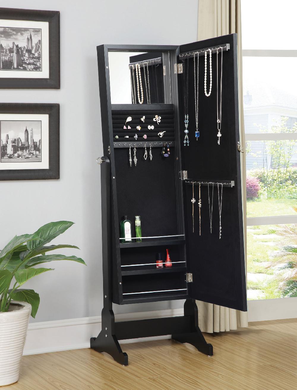 Coaster Cortez Cheval Mirror With Jewelry Storage Black