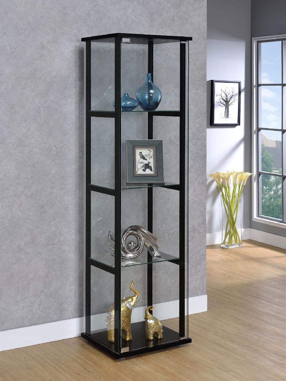Coaster Cyclamen 4-shelf Clear Glass Curio Display Cabinet Black