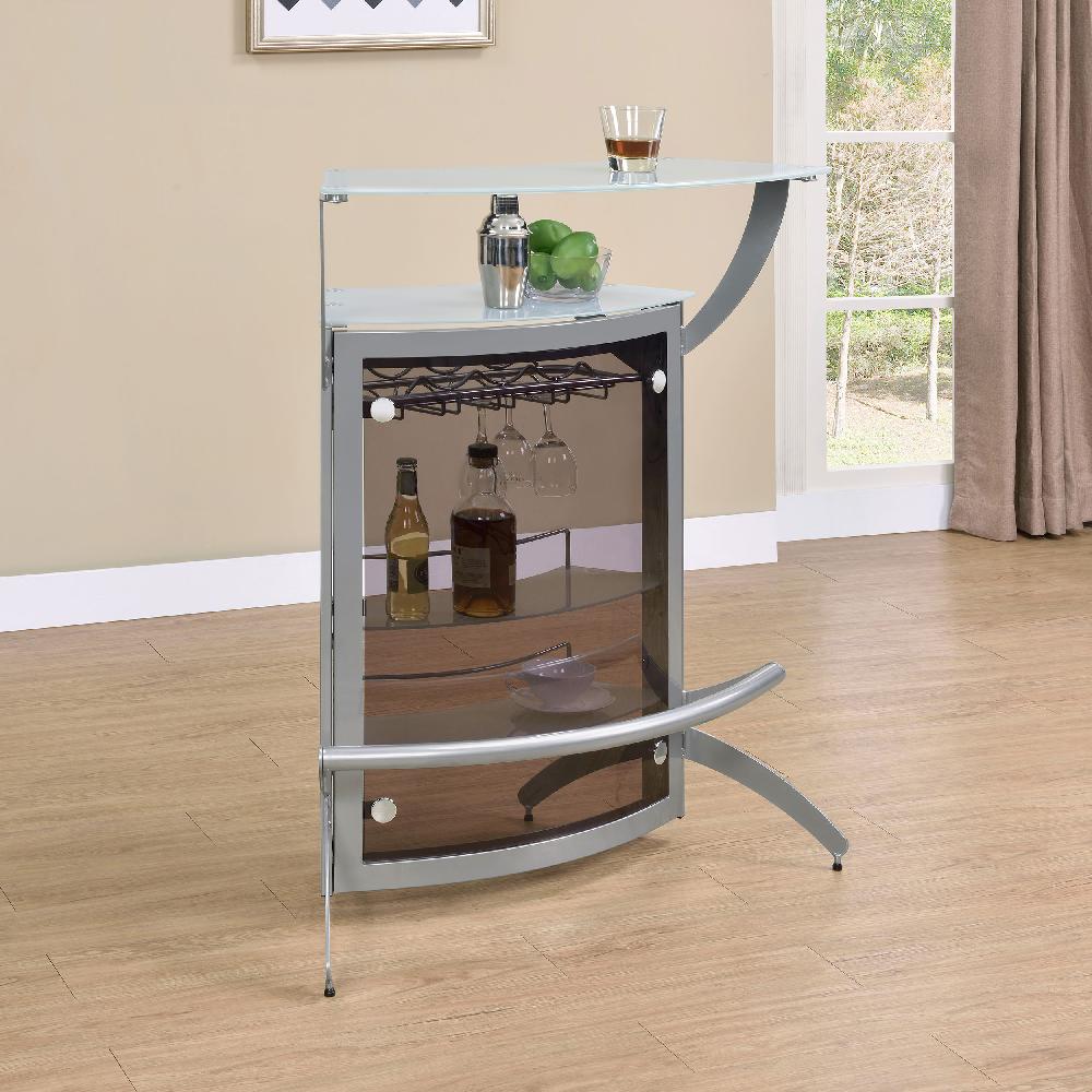Coaster Dallas 2-shelf Curved Freestanding Home Bar Cabinet Silver
