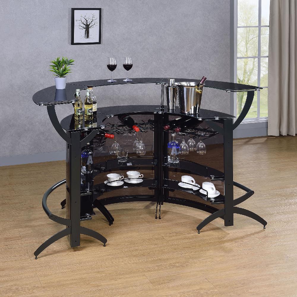 Coaster Dallas 3-piece Curved Freestanding Home Bar Cabinet Black